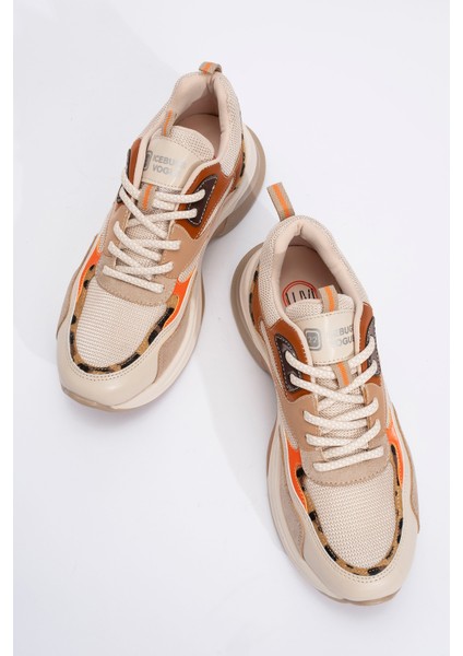 Crown Bej Taba Bağcıklı Kadın Kalın Taban Spor Sneakers fiyatları