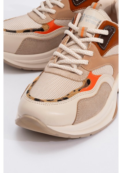 Crown Bej Taba Bağcıklı Kadın Kalın Taban Spor Sneakers modelleri