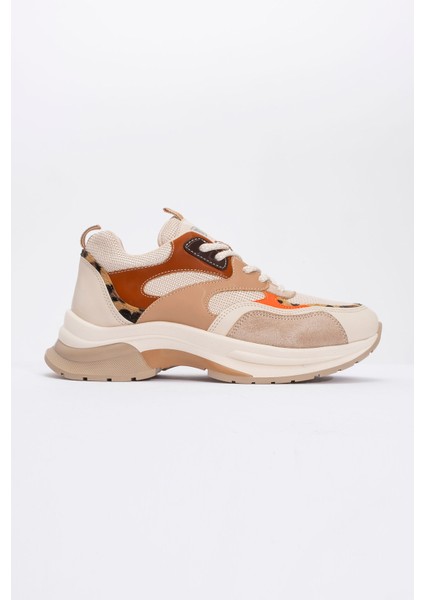 Crown Bej Taba Bağcıklı Kadın Kalın Taban Spor Sneakers fırsatları