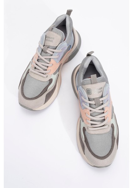 Crown Buz Pudra Multi Bağcıklı Kadın Kalın Taban Spor Sneakers