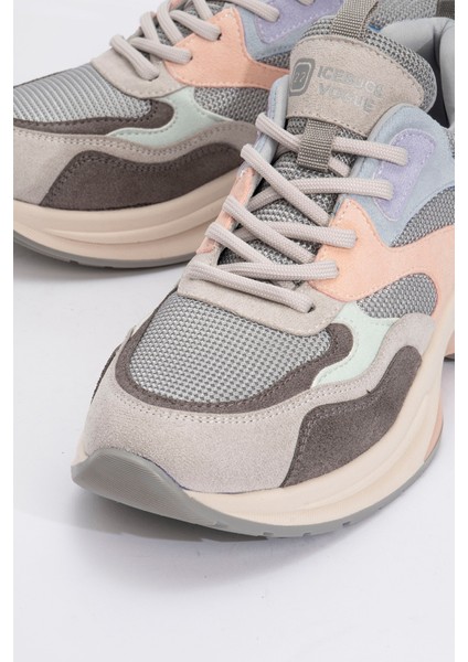 Crown Buz Pudra Multi Bağcıklı Kadın Kalın Taban Spor Sneakers