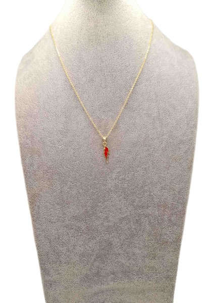 Altın Renk Kırmızı Şimşek Model Kolye