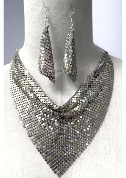 Şal Model Zırh Metal Tasarım Kolye Küpe Set
