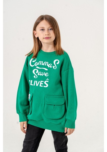 Kız Çocuk Cepli Önünde Baskısı Olan Üç Iplik Sweat G4533