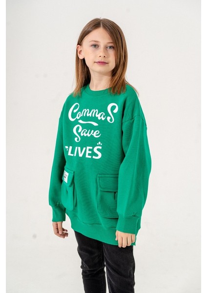 Kız Çocuk Cepli Önünde Baskısı Olan Üç Iplik Sweat G4533 modelleri