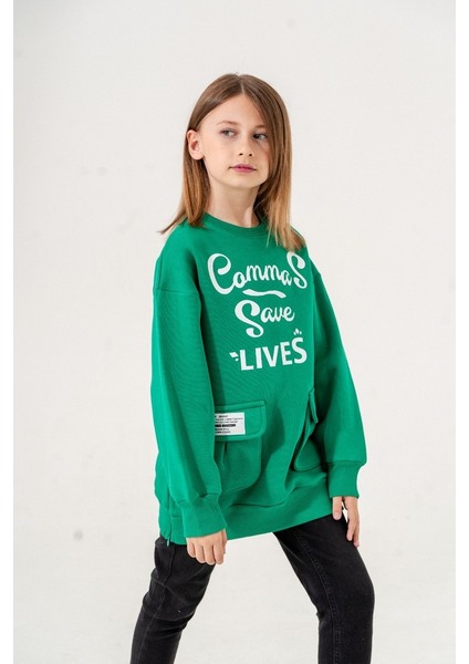 Kız Çocuk Cepli Önünde Baskısı Olan Üç Iplik Sweat G4533 fırsatları