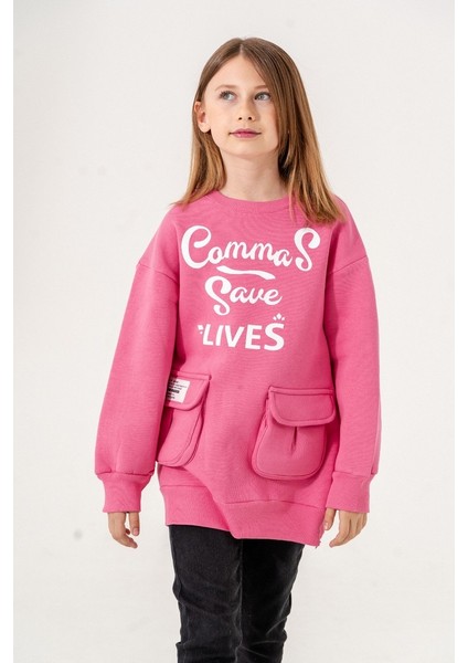 Kız Çocuk Cepli Önünde Baskısı Olan Üç Iplik Sweat G4533 fırsatları