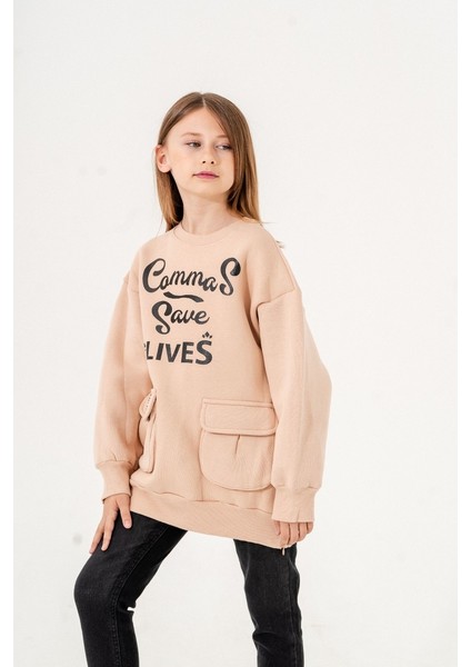 Kız Çocuk Cepli Önünde Baskısı Olan Üç Iplik Sweat G4533 fiyatları