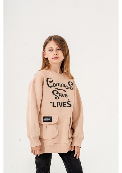 Kız Çocuk Cepli Önünde Baskısı Olan Üç Iplik Sweat G4533 fırsatları