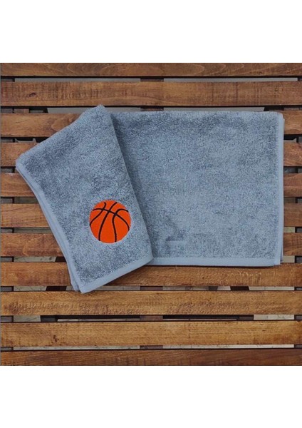 Basketbol & Spor Çocuk Antrenman Havlusu, Baskettopu Nakış Işlemeli Unisex 50X90 Baş Havlu Ebatı