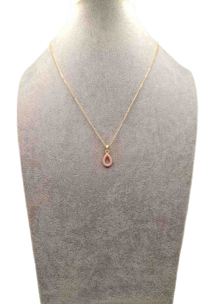 Altın Renk Pembe Damla Model Kolye