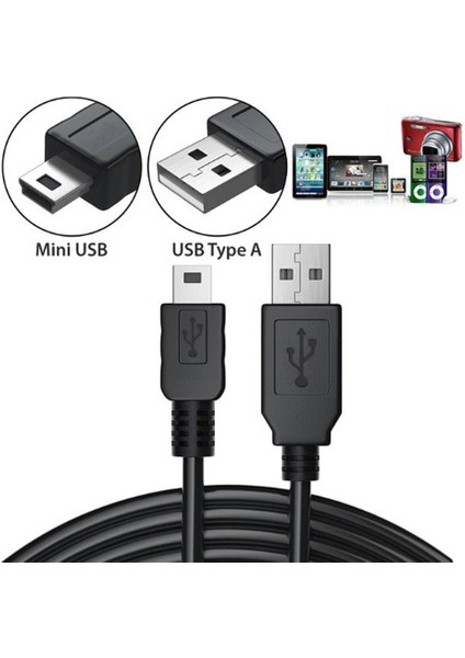 5 Pin Mini USB Kablo Mp3 Fotoğraf Makinesi Kamera HDD Harddisk Navigasyon Kablosu