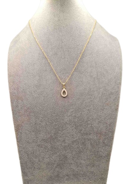 Altın Renk Beyaz Damla Model Kolye