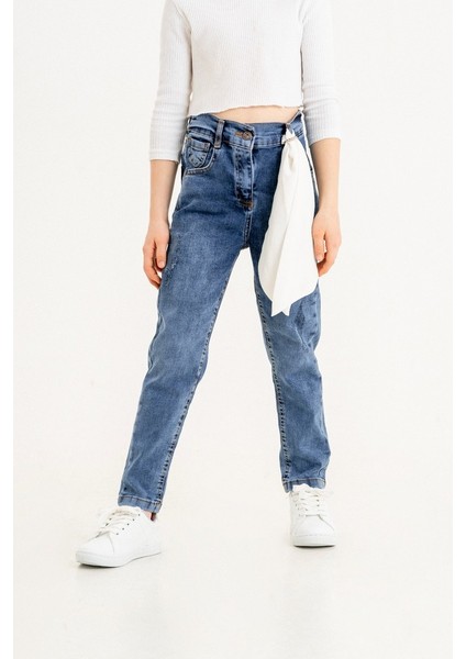 Kız Çocuk Kravat Aksesuarlı Kot Pantolon G2152 modelleri