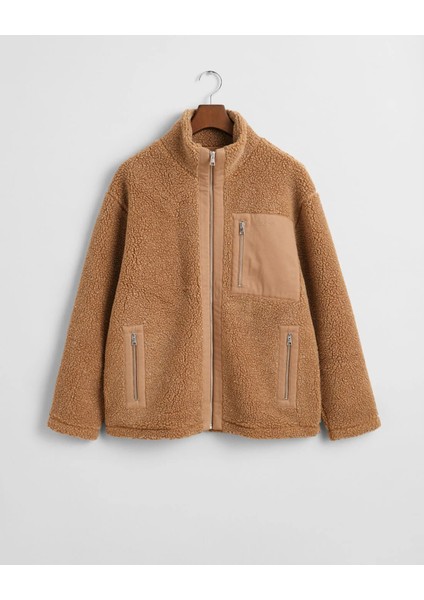 Erkek Kahverengi Relaxed Fit Fermuarlı Renk Bloklu Sweatshirt 2015090.269