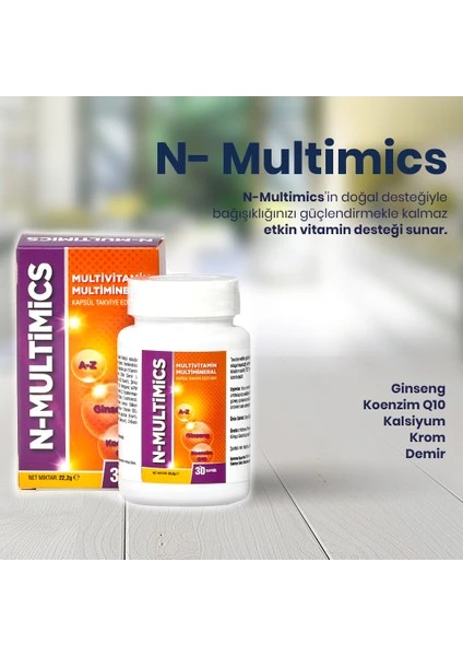 Multivitamin & Multimineral Ginseng, Koenzim Q10 ve Selenyum Içeren 30 Kapsül