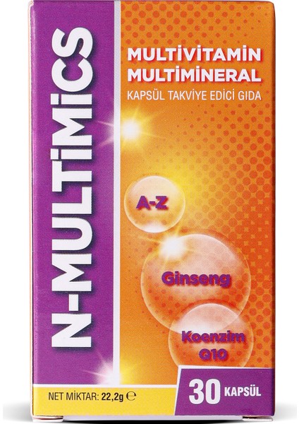 Multivitamin & Multimineral Ginseng, Koenzim Q10 ve Selenyum Içeren 30 Kapsül