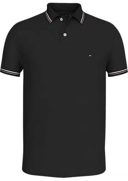 Erkek Siyah Logo Kısa Kollu Polo T-Shirt