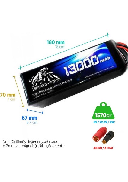 Leopard Power 13000MAH 22.2V 6s 25C Uav & Multirotor Batarya (XT50 Konnektör)