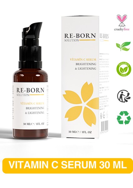 ReBorn Solution Aydınlatıcı ve Ton Eşitleyici C Vitamin Bakım Serumu 30 ml %15 Ascorbic Acid & B5 %2 indirimleri