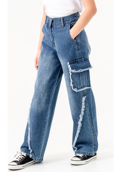 Kız Çocuk Pis Dikişli Kargo Cepli Pantolon G2169