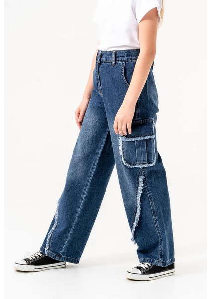 Kız Çocuk Pis Dikişli Kargo Cepli Pantolon G2169