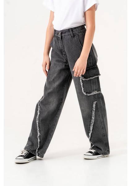 Kız Çocuk Pis Dikişli Kargo Cepli Pantolon G2169