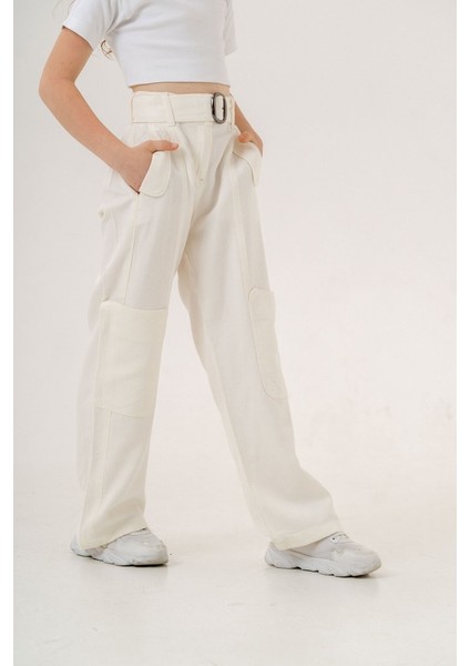 Kız Çocuk Yan Cepli Kemerli Keten Pantolon G2551 fiyatları