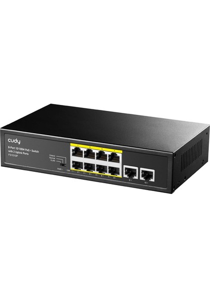 FS1010P 8+ 2 Bağlantı Noktalı 100 Mbps Poe+ Yönetilmeyen Tak ve Çalıştır Anahtarı, 120W, 8* 10/100 Mbps Poe+ Bağlantı Noktaları, Cctv/vlan Modu, 802.3AF/802.3AT