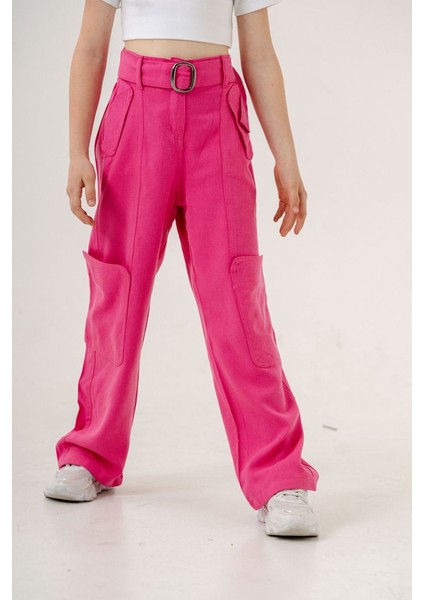 Kız Çocuk Yan Cepli Kemerli Keten Pantolon G2551 fiyatları