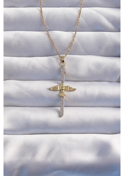 316L Çelik Zincir Gold Renkli Zirkon Taşlı Anka Kuşu Kolye