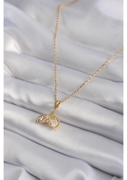 316L Çelik Gold Renk Zirkon Taşlı Balık Kuyruğu Model Kadın Kolye fiyatları