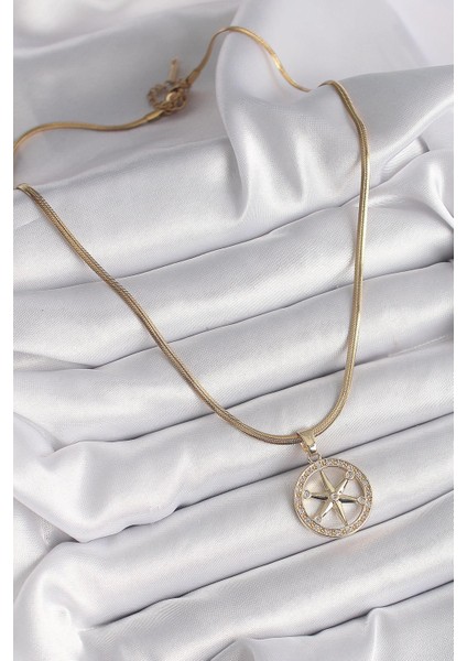 316L Çelik Gold Renk Italyan Zincir Zirkon Taşlı Kutup Yıldız Model Kadın Kolye fiyatları