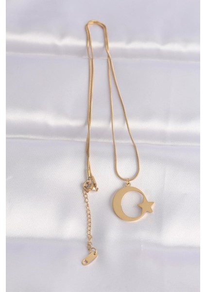 316L Çelik Zincir Gold Renk Ay Yıldız Unisex Kolye fiyatları
