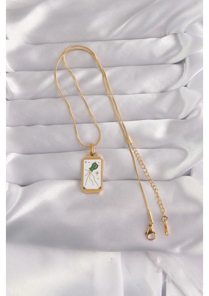 316L Çelik Gold Renk Beyaz Mineli Tarot Kolye fiyatları