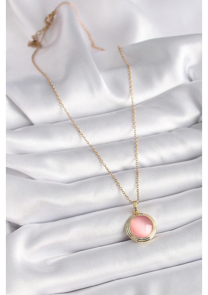 316L Çelik Gold Renk Pembe Sedefli Daire Model Kadın Kolye fiyatları