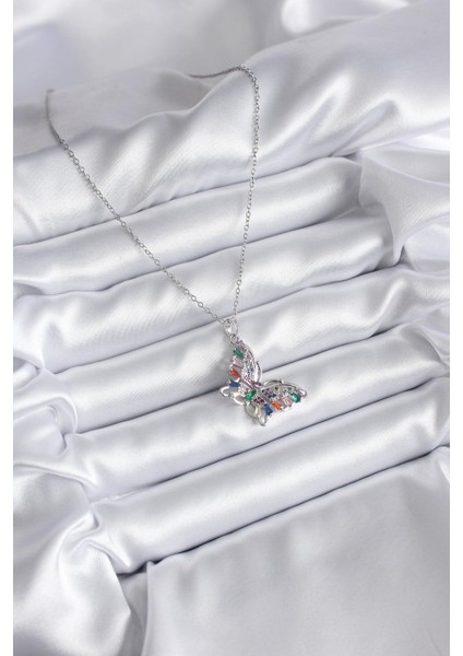 316L Çelik Gümüş Renk Zirkon Taşlı Kelebek Model Kadın Kolye fiyatları