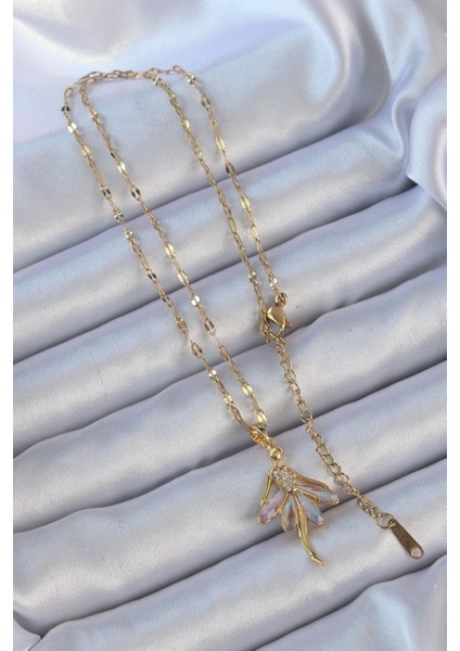 316L Çelik Zincir Altın Renk Lila Zirkon Taşlı Balerin Kolye fiyatları