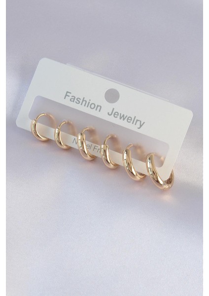 Pirinç Gold Renk Oval Küpe Seti