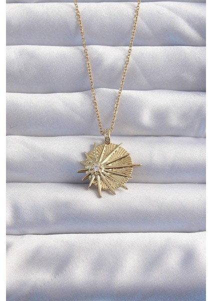 316L Çelik Zincir Gold Renk Zirkon Taşlı Star Model Kolye