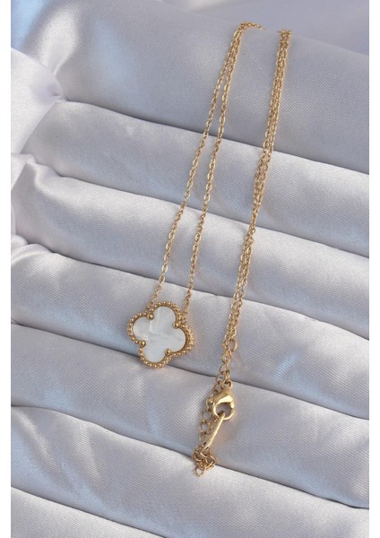 316L Çelik Gold Renk Beyaz Sedefli Yonca Kolye fiyatları