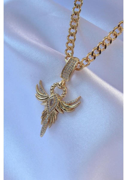 316L Çelik Gold Renk Zirkon Taşlı Anka Kuşu Model Kolye fiyatları