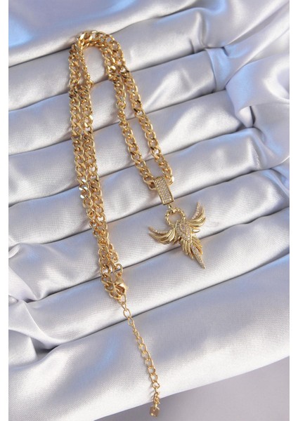 316L Çelik Gold Renk Zirkon Taşlı Anka Kuşu Model Kolye modelleri