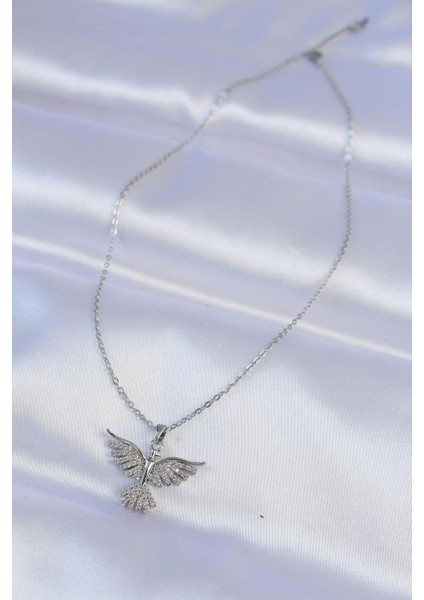 316L Çelik Zincir Gümüş Renk Zirkon Taşlı Anka Kuşu Tasarımlı Kolye fiyatları