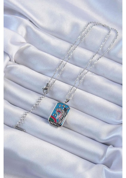 316L Çelik Zincir Gümüş Renk Taç ve Kız Figürlü Renkli Mineli Tarot Kolye fiyatları