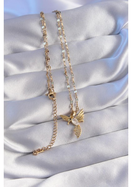 316L Çelik Zincir Gold Renk Zirkon Taşlı Anka Kuşu Figürlü Kolye fiyatları