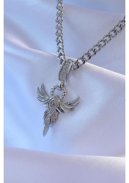 316L Çelik Gümüş Renk Zirkon Taşlı Anka Kuşu Model Kolye fiyatları
