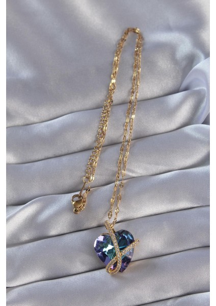 316L Çelik Zincirli Gold Renk Zirkon Taşlı Anna Kalp Kolye fiyatları