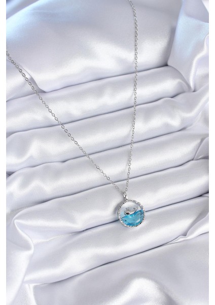 316L Çelik Gümüş Renk Mavi Kristal Taşlı Balina Model Kadın Kolye fiyatları