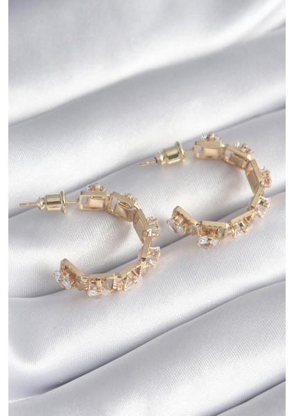 Pirinç Gümüş Renk Zirkon Taşlı Halka Model Kadın Küpe fiyatları